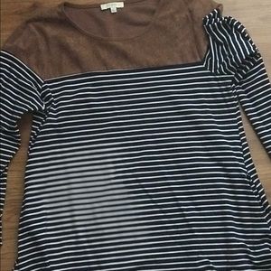 Umgee Navy Striped Tunic with Faux Suede